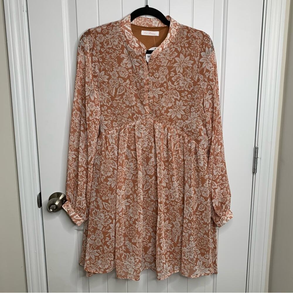 Ces Femme bohemian floral long‎ sleeves autumn chiffon tunic - Picture 2 of 11